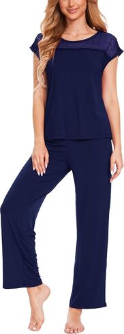 GYS Bamboo Viscose Pajamas for Women Set Soft Short Sleeve Sleepwear with Lace in Saudi Arabia
