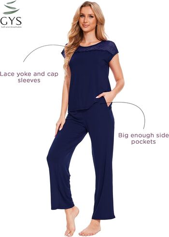 GYS Bamboo Viscose Pajamas for Women Set Soft Short Sleeve Sleepwear with Lace in Saudi Arabia
