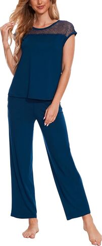 GYS Bamboo Viscose Pajamas for Women Set Soft Short Sleeve Sleepwear with Lace in Saudi Arabia