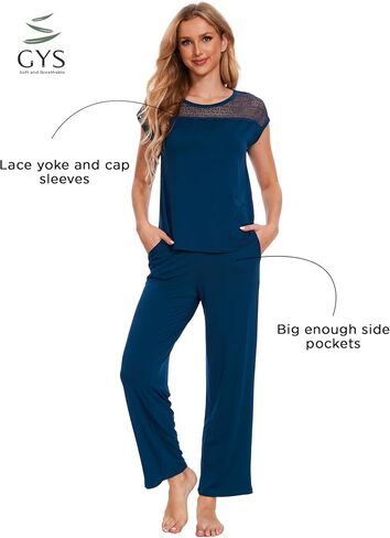 GYS Bamboo Viscose Pajamas for Women Set Soft Short Sleeve Sleepwear with Lace in Saudi Arabia