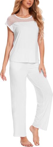 GYS Bamboo Viscose Pajamas for Women Set Soft Short Sleeve Sleepwear with Lace in Saudi Arabia