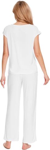 GYS Bamboo Viscose Pajamas for Women Set Soft Short Sleeve Sleepwear with Lace in Saudi Arabia