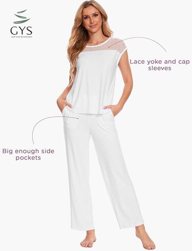 GYS Bamboo Viscose Pajamas for Women Set Soft Short Sleeve Sleepwear with Lace in Saudi Arabia