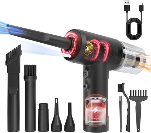 Handheld Car Vacuum Cordless, 12000Pa Strong Suction 3-in-1 Compressed Air Duster & Car Vacuum Cleaner & Hand Pump, 3 Gear Adjustable Handheld Vacuum with LED Light for Car, PC, Keyboard and Carpet in Saudi Arabia