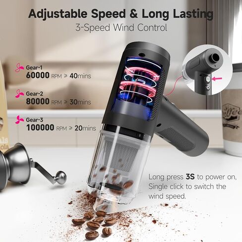 Handheld Car Vacuum Cordless, 12000Pa Strong Suction 3-in-1 Compressed Air Duster & Car Vacuum Cleaner & Hand Pump, 3 Gear Adjustable Handheld Vacuum with LED Light for Car, PC, Keyboard and Carpet in Saudi Arabia