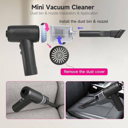 Handheld Car Vacuum Cordless, 12000Pa Strong Suction 3-in-1 Compressed Air Duster & Car Vacuum Cleaner & Hand Pump, 3 Gear Adjustable Handheld Vacuum with LED Light for Car, PC, Keyboard and Carpet in Saudi Arabia