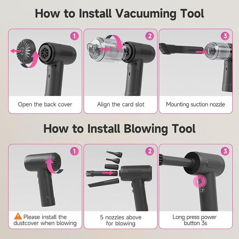 Handheld Car Vacuum Cordless, 12000Pa Strong Suction 3-in-1 Compressed Air Duster & Car Vacuum Cleaner & Hand Pump, 3 Gear Adjustable Handheld Vacuum with LED Light for Car, PC, Keyboard and Carpet in Saudi Arabia