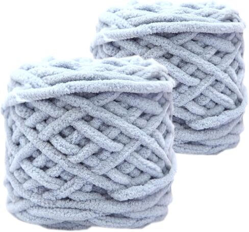 Chunky Yarn for Crocheting 90 yds, 2 Skeins 7mm Thick Bulky Fluffy Soft Chenille Yarn Velvet Yarn for Making Blankets, Clothes, DIY Craft, Pattern Knitting Creations 0.44lb (Sapphire Blue) in Saudi Arabia