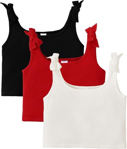ROMPERINBOX Girls Tank Tops 8-12 Years 3 Pack Tween Girl Knot Shoulder Textured Crop Tank Top in Saudi Arabia