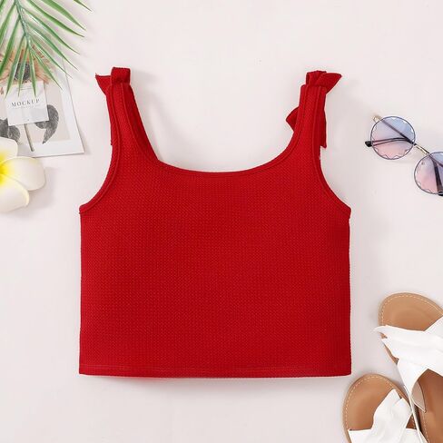 ROMPERINBOX Girls Tank Tops 8-12 Years 3 Pack Tween Girl Knot Shoulder Textured Crop Tank Top in Saudi Arabia