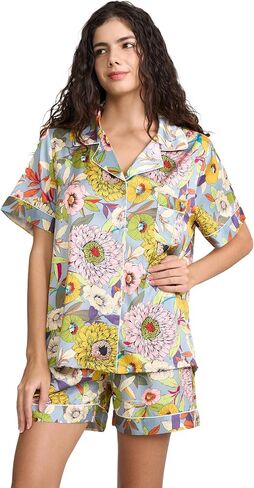 Womens Silk Satin Shorts Pajamas Set Button Down 2 Piece Pjs Short Sleeve Oversized Sleepwear with Pockets in Saudi Arabia