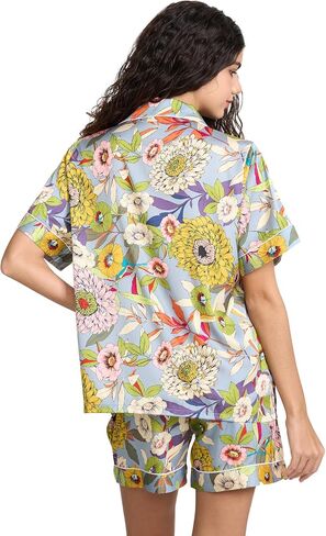 Womens Silk Satin Shorts Pajamas Set Button Down 2 Piece Pjs Short Sleeve Oversized Sleepwear with Pockets in Saudi Arabia
