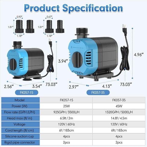 Submersible Water Pump, 45W Fountain Pump 1320 GPH 110V Powerful Adjustable Quiet Aquarium Pump, Pond Pump 2 Size Nozzles for 130-270 Gallon Fish Tank Fountain Pond Hydroponic Water Table in Saudi Arabia