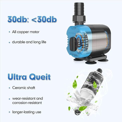 Submersible Water Pump, 45W Fountain Pump 1320 GPH 110V Powerful Adjustable Quiet Aquarium Pump, Pond Pump 2 Size Nozzles for 130-270 Gallon Fish Tank Fountain Pond Hydroponic Water Table in Saudi Arabia