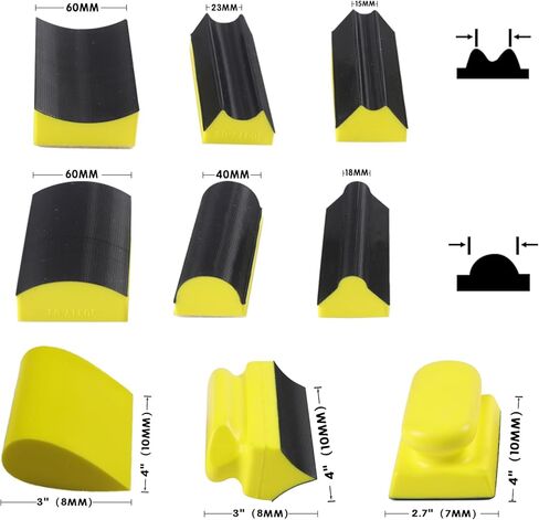 مجموعة قوالب الصنفرة اليدوية المكونة من 9 قطع، مجموعة متنوعة من الأشكال المحدبة والمقعرة بتفاصيل خطاف وحلقة للخشب وإصلاح هياكل السيارات والطلاء والأعمال الخشبية والأثاث، باللون الأصفر in Kuwait