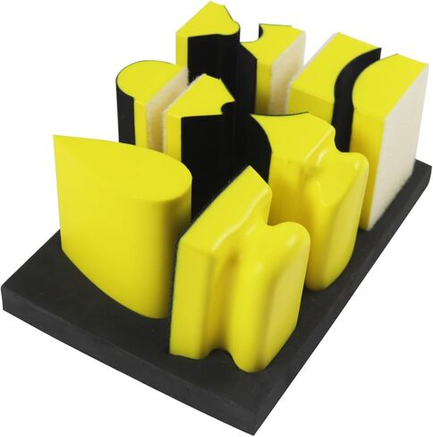 مجموعة قوالب الصنفرة اليدوية المكونة من 9 قطع، مجموعة متنوعة من الأشكال المحدبة والمقعرة بتفاصيل خطاف وحلقة للخشب وإصلاح هياكل السيارات والطلاء والأعمال الخشبية والأثاث، باللون الأصفر in Kuwait