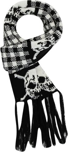 ANKOMINA Winter Warm Knitted Scarf Skull Skeleton Print Shawl Wraps Neck Warmer Tassel Fringe Scarf for Women Men Kids in Saudi Arabia