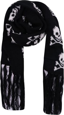 ANKOMINA Winter Warm Knitted Scarf Skull Skeleton Print Shawl Wraps Neck Warmer Tassel Fringe Scarf for Women Men Kids in Saudi Arabia