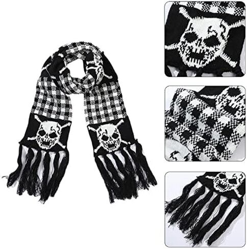 ANKOMINA Winter Warm Knitted Scarf Skull Skeleton Print Shawl Wraps Neck Warmer Tassel Fringe Scarf for Women Men Kids in Saudi Arabia