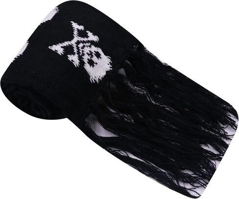 ANKOMINA Winter Warm Knitted Scarf Skull Skeleton Print Shawl Wraps Neck Warmer Tassel Fringe Scarf for Women Men Kids in Saudi Arabia