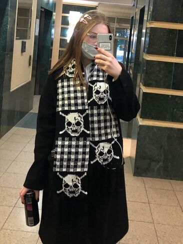 ANKOMINA Winter Warm Knitted Scarf Skull Skeleton Print Shawl Wraps Neck Warmer Tassel Fringe Scarf for Women Men Kids in Saudi Arabia