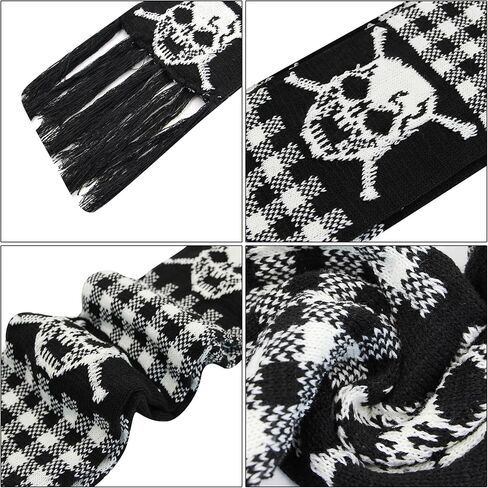 ANKOMINA Winter Warm Knitted Scarf Skull Skeleton Print Shawl Wraps Neck Warmer Tassel Fringe Scarf for Women Men Kids in Saudi Arabia