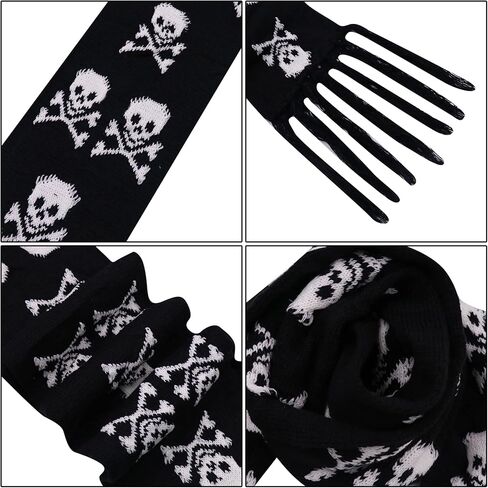 ANKOMINA Winter Warm Knitted Scarf Skull Skeleton Print Shawl Wraps Neck Warmer Tassel Fringe Scarf for Women Men Kids in Saudi Arabia