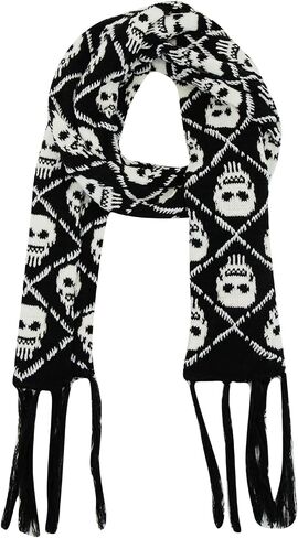ANKOMINA Winter Warm Knitted Scarf Skull Skeleton Print Shawl Wraps Neck Warmer Tassel Fringe Scarf for Women Men Kids in Saudi Arabia