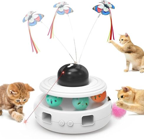 لعبة كاشيفي للقطط التفاعلية للقطط الداخلية: ألعاب ريش القطط 5 في 1 قابلة لإعادة الشحن أوتوماتيكية مع ضوء | معالجة الكرات | النعناع البري | ريشة الكمين | نداء الطيور | الفراشة الطائرة لتمرين القطط in Kuwait