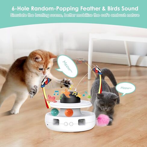 لعبة كاشيفي للقطط التفاعلية للقطط الداخلية: ألعاب ريش القطط 5 في 1 قابلة لإعادة الشحن أوتوماتيكية مع ضوء | معالجة الكرات | النعناع البري | ريشة الكمين | نداء الطيور | الفراشة الطائرة لتمرين القطط in Kuwait