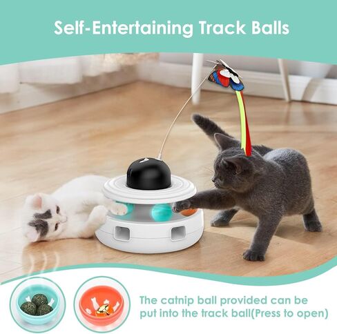 لعبة كاشيفي للقطط التفاعلية للقطط الداخلية: ألعاب ريش القطط 5 في 1 قابلة لإعادة الشحن أوتوماتيكية مع ضوء | معالجة الكرات | النعناع البري | ريشة الكمين | نداء الطيور | الفراشة الطائرة لتمرين القطط in Kuwait