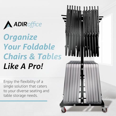 عربة كومبو من AdirOffice للكراسي والطاولات - مقعد قابل للطي وطاولة ذات عجلات - شاحنة هيكل فولاذية مع عجلات دوارة للقفل - سعة وزن 600 رطل - تجميع سريع وسهل in Kuwait