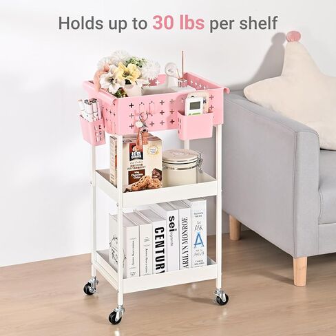 عربة تخزين دوارة من TOOLF مكونة من 3 طبقات، منظم عربة دوارة بعجلات، عربة أدوات معدنية مع لوحة تعليق/خطافات/صناديق، عربة للحمام وغرفة تخزين المطبخ بجانب السرير، باللون الأخضر in Kuwait