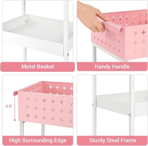 عربة تخزين دوارة من TOOLF مكونة من 3 طبقات، منظم عربة دوارة بعجلات، عربة أدوات معدنية مع لوحة تعليق/خطافات/صناديق، عربة للحمام وغرفة تخزين المطبخ بجانب السرير، باللون الأخضر in Kuwait