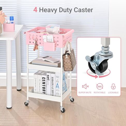 عربة تخزين دوارة من TOOLF مكونة من 3 طبقات، منظم عربة دوارة بعجلات، عربة أدوات معدنية مع لوحة تعليق/خطافات/صناديق، عربة للحمام وغرفة تخزين المطبخ بجانب السرير، باللون الأخضر in Kuwait