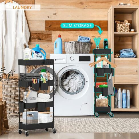 CAXXA 4-Tier Rolling Storage Organizer with 4 Small Baskets - Mobile Utility Cart with Caster Wheels, Black in Kuwait