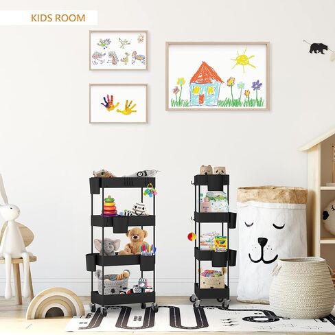 CAXXA 4-Tier Rolling Storage Organizer with 4 Small Baskets - Mobile Utility Cart with Caster Wheels, Black in Kuwait