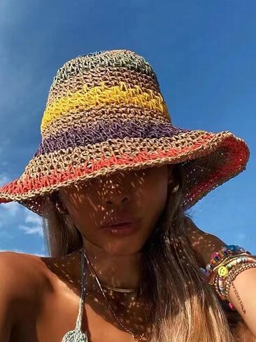Verdusa Women's Casual Bucket Hat Striped Foldable Sun Hat Outdoor Hats in Saudi Arabia
