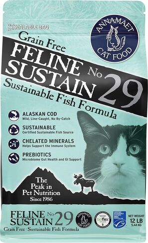 Annamaet Grain-Free Feline Sustain No. 29 Formula Dry Cat Food, (Line-Caught Cod & Free-Range Turkey), 12-lb Bag in Saudi Arabia