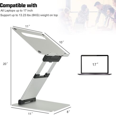 حامل كمبيوتر محمول Winunite فضي قابل للتعديل للمكتب متوافق مع أجهزة كمبيوتر MacBook المحمولة مقاس 10 15 17 بوصة، حامل كمبيوتر محمول مريح للوقوف يناسب جميع أجهزة الكمبيوتر المحمولة والأجهزة اللوحية 11-17 بوصة in Kuwait