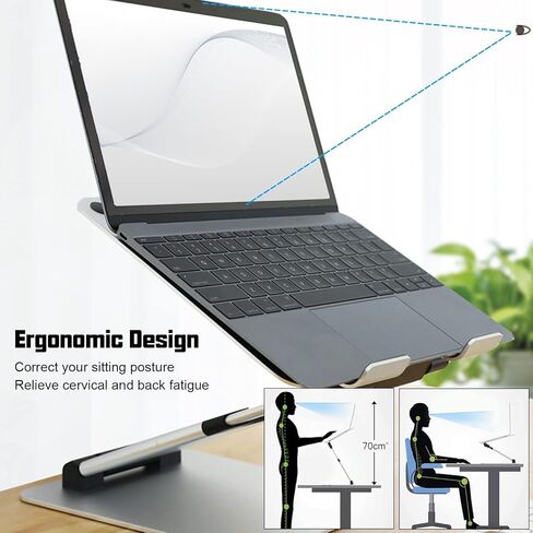حامل كمبيوتر محمول Winunite فضي قابل للتعديل للمكتب متوافق مع أجهزة كمبيوتر MacBook المحمولة مقاس 10 15 17 بوصة، حامل كمبيوتر محمول مريح للوقوف يناسب جميع أجهزة الكمبيوتر المحمولة والأجهزة اللوحية 11-17 بوصة in Kuwait