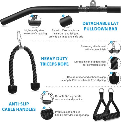 Cable Pulley System Home Gym, Fitness Gym Equipment for Home with Handle Triceps Rope Lat Pull Down Bar, Weight Pulley System Exercise for Biceps Tricep Arm Shoulder Back in Saudi Arabia