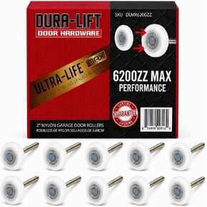 أسطوانة باب المرآب المصنوعة من النايلون من DURA-LIFT Ultra-Life MAX مقاس 2 بوصة محكمة الغلق 6200ZZ، ساق 4 بوصة، عبوة من 10 قطع in Kuwait