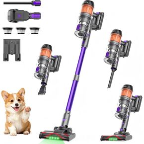 Cordless Vacuum Cleaner, 500W 40KPa 60Mins Vacuum Cleaners for Home, Anti-Tangle Rechargeable Vacuum Wireless Vacumm with Green Light for Pet Hair/Carpet/Hardwood Floor, Purple in Kuwait