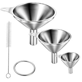 4 Pcs Stainless Steel Funnel Set, 3 Size Kitchen Funnels with 1 Brush, for Transferring Liquid, Fluid, Essential Oils, Spices, Condiments, Easy to Clean, Handy for Bottles and Jars in Kuwait