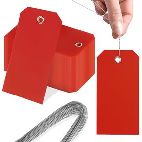 120 Pcs Red Plastic Tags with Wire Metal Eyelet for Labeling 4 3/4" x 2 3/8" Writable Durable Waterproof in Kuwait