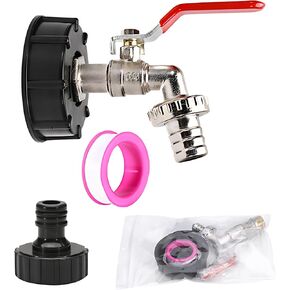 IBC Tank Adapter Set, Brass Tap, S60X6 IBC Adapter, 1/2 in Hose Fitting, Alloy Spigot, 6 Point Center Cover, 5.5 in / 140 mm, for Water Tank, Ton Barrel Fitting in Kuwait