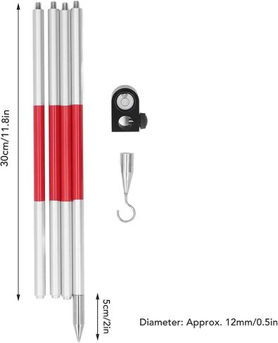 Mingzhe Prism Pole 4 Section Aluminum Alloy Total Station Surveying Prism Rod with Level Bubble for Accurate Ground Measurement and Difficult Positions in Kuwait