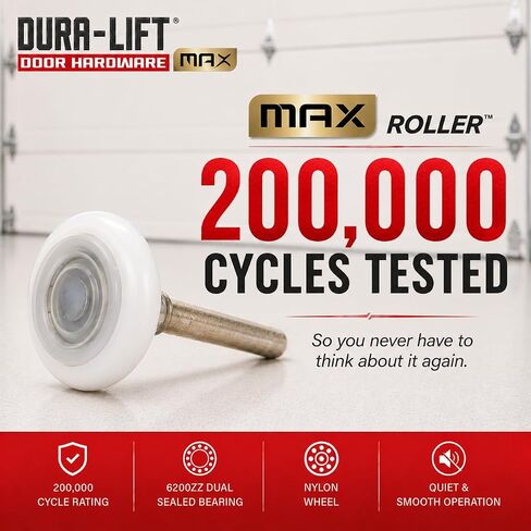 أسطوانة باب المرآب المصنوعة من النايلون من DURA-LIFT Ultra-Life MAX مقاس 2 بوصة محكمة الغلق 6200ZZ، ساق 4 بوصة، عبوة من 10 قطع in Kuwait