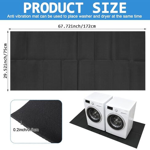 Washer Dryer Anti-Vibration Mat, 68x30'' Foldable Rubber Mat, Heavy Duty Shock Absorbing & Noise Reducing Pads, Non-Slip Waterproof Floor Protector for Washing Machine & Dryer, Vibration Control in Kuwait